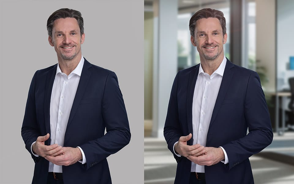 Business-Portraits Düsseldorf mit Hintergrundmontage